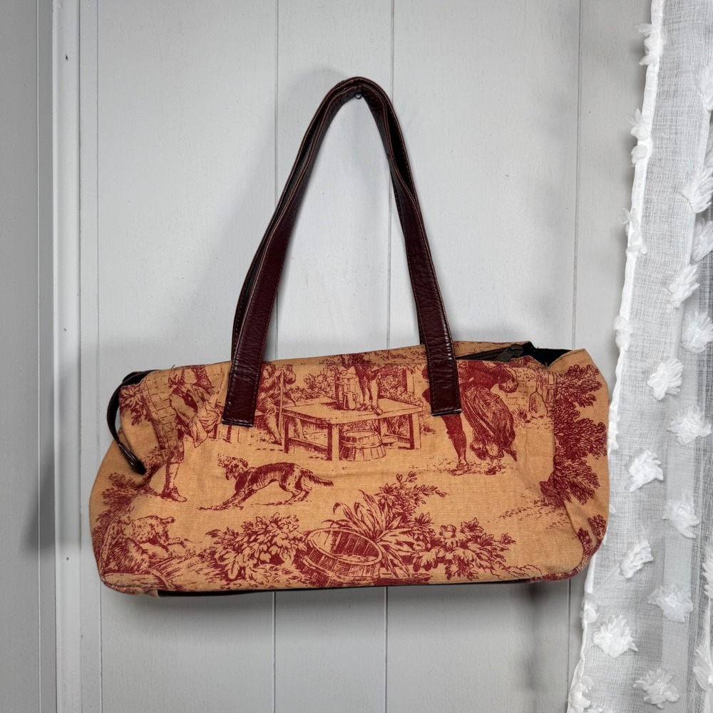 HOBO Tan and Burgundy Toile Print Shoulder Bag